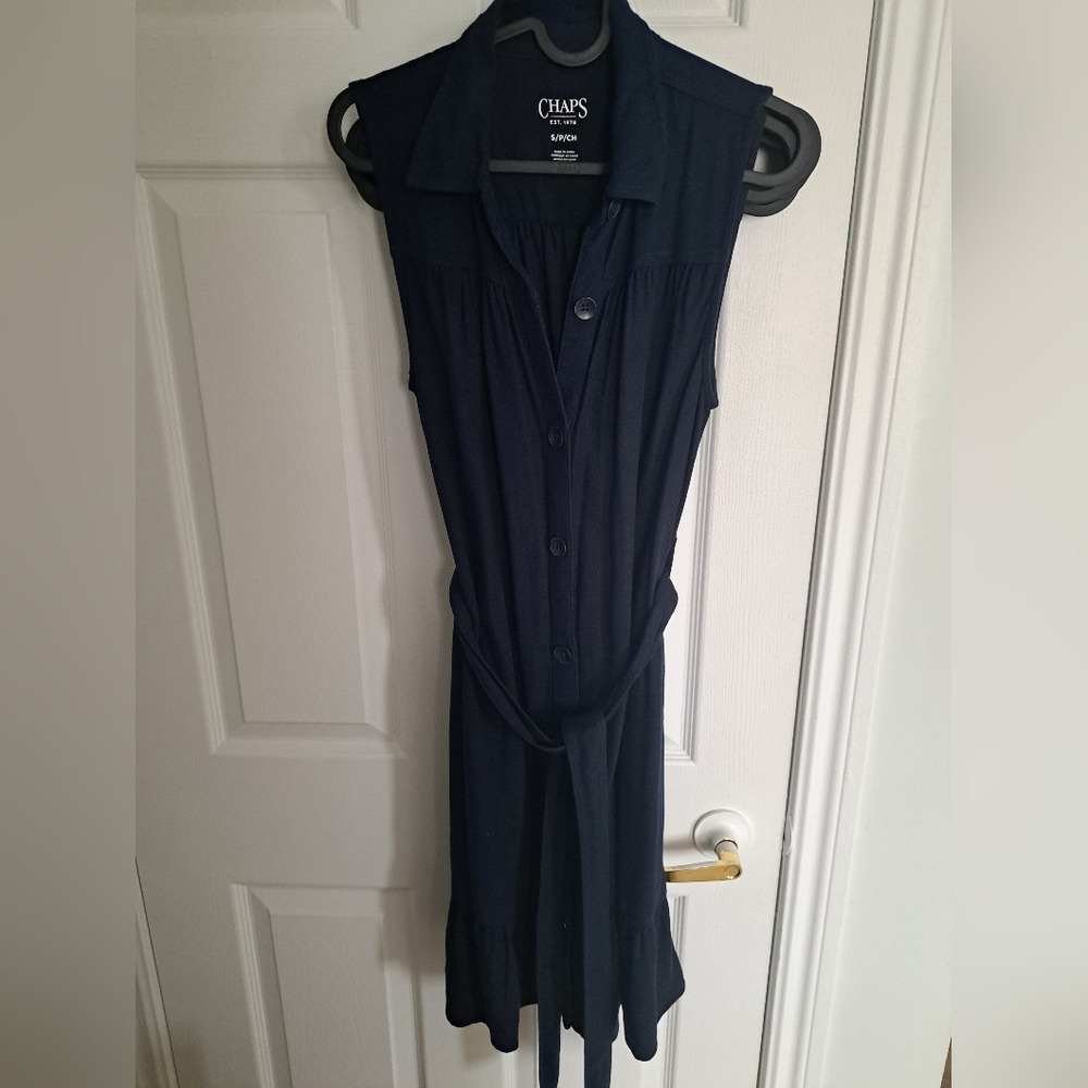 Chaps Dark Blue Button-Down Dress